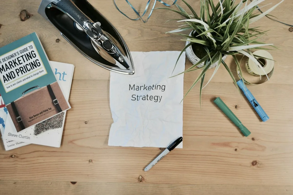 Marketing strategy document with planning materials